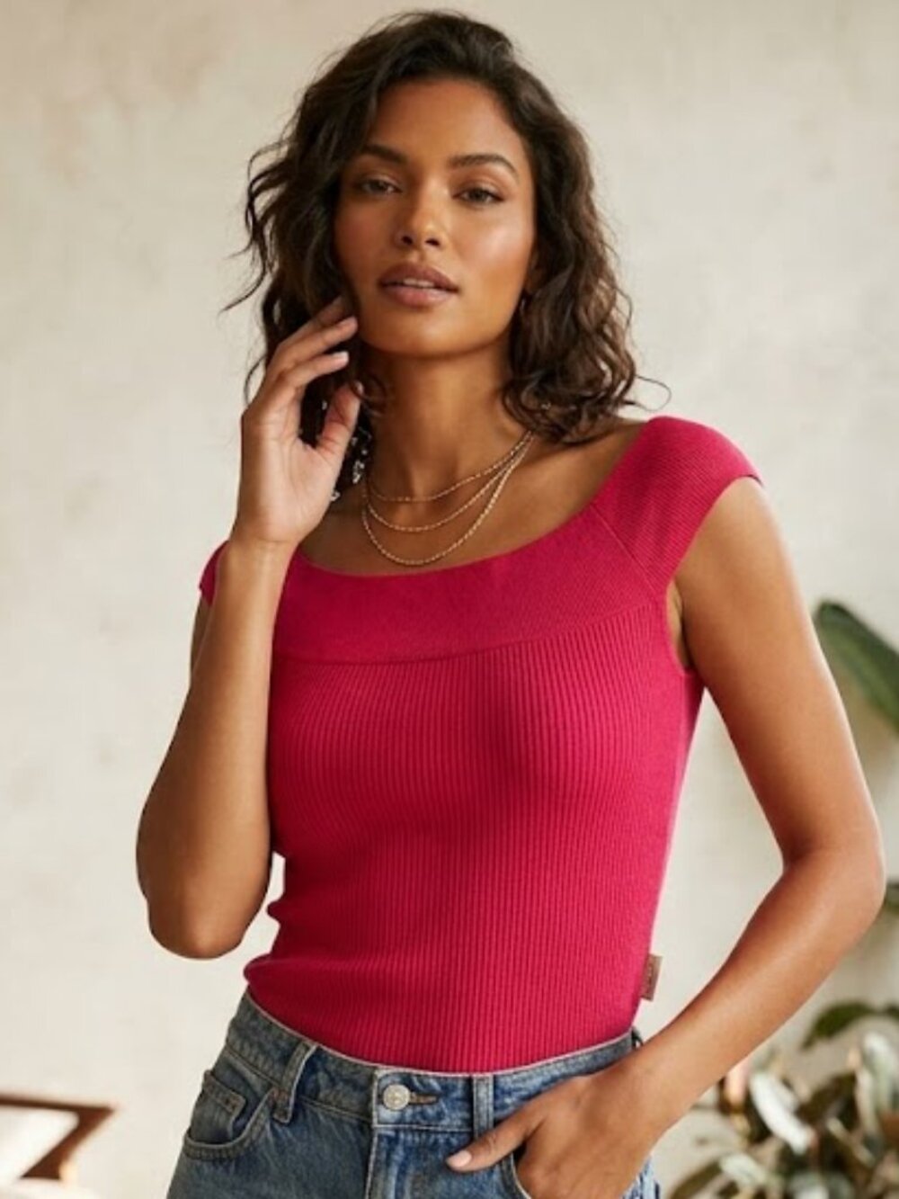 BEBE Vintage Logo Ribbed Tank Top Shirt‎ Pink Red Small